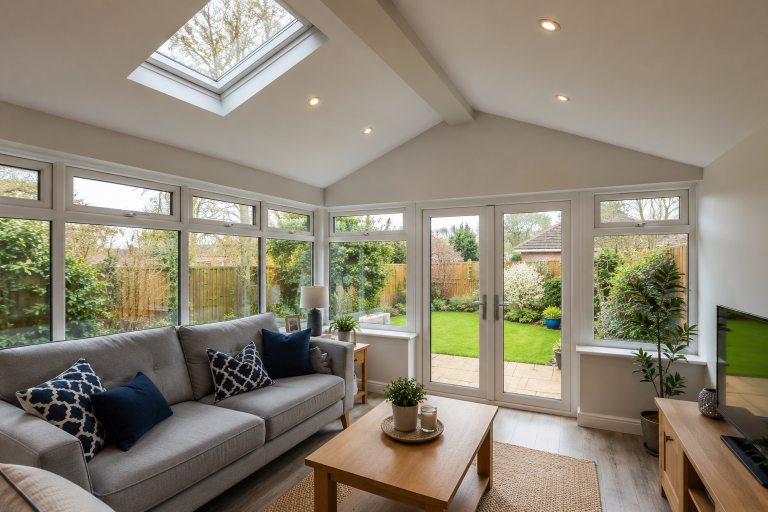 Modern conservatory with an insulated warm roof creating a comfortable, energy-efficient living space all year round in brentwood